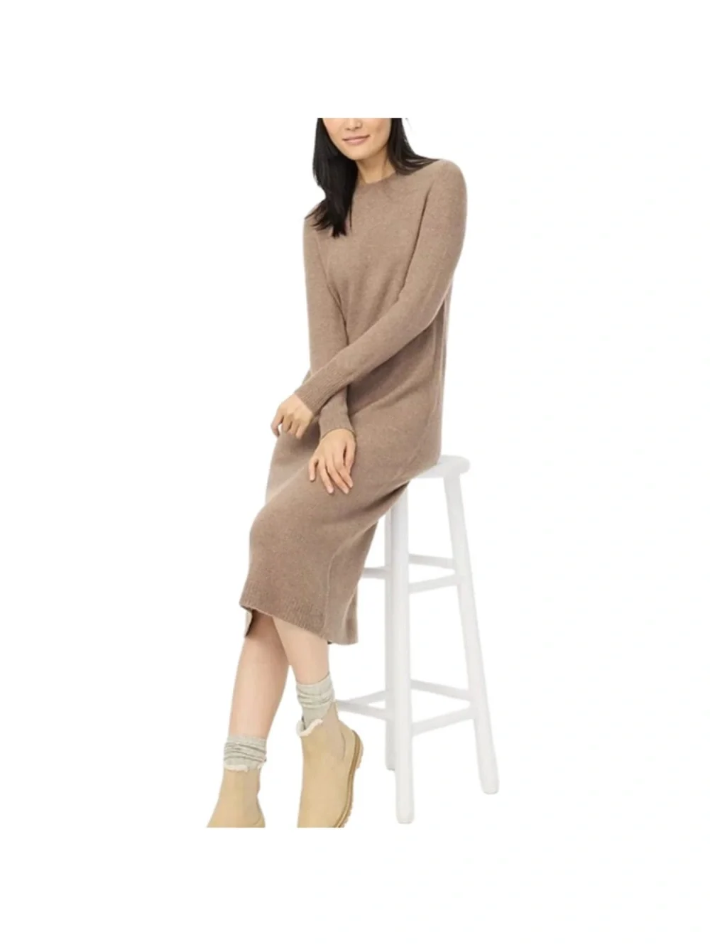 JY26 J. Crew Midi Sweater Dress in Extra Soft Brown